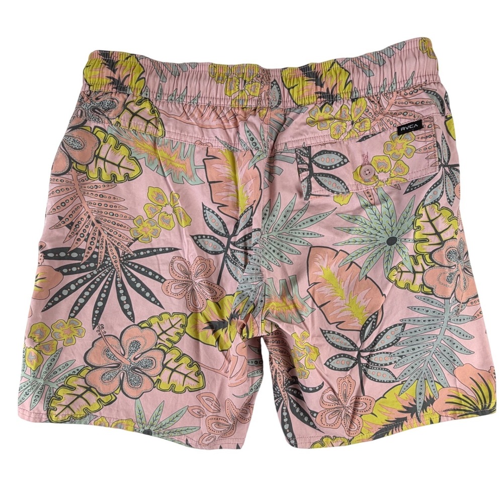 RVCA Mens Pink Tropical Floral Hibiscus Swim Trunks Board Shorts Size Small - Picture 2 of 3